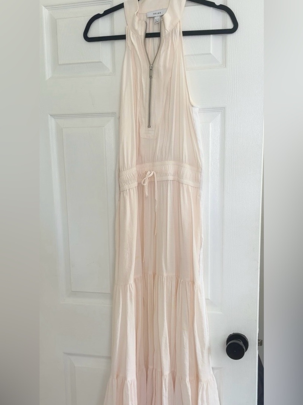 Reiss Cream Halter Maxi Dress with Front Zip